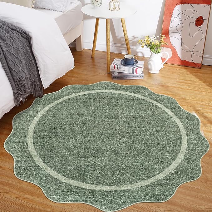 GarveeHome Scalloped Washable Round Rugs, Non-Slip Soft Round Rug 4 ft - Image 3