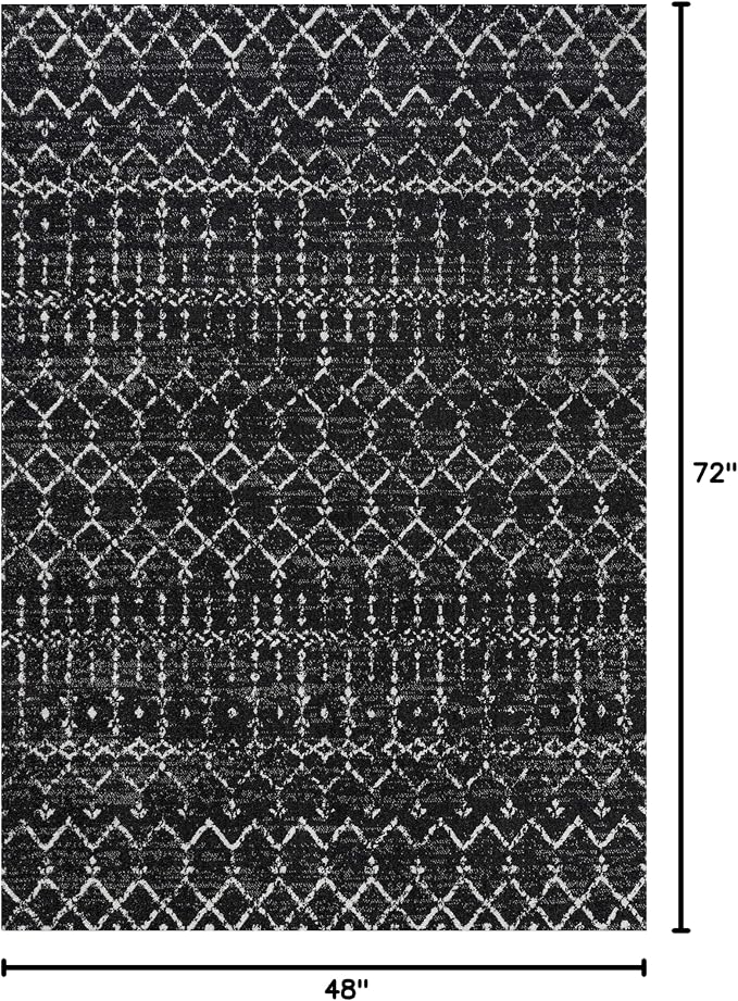 JONATHAN Y Boho Vintage Diamond Black/Ivory Indoor Area Rug 4X6 ft, Moroccan - Image 2