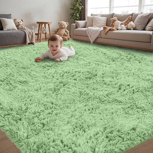 8x10 Area Rug for Living Room:Ultra Soft Fluffy Shag Light Green Rugs, Large by Unknown