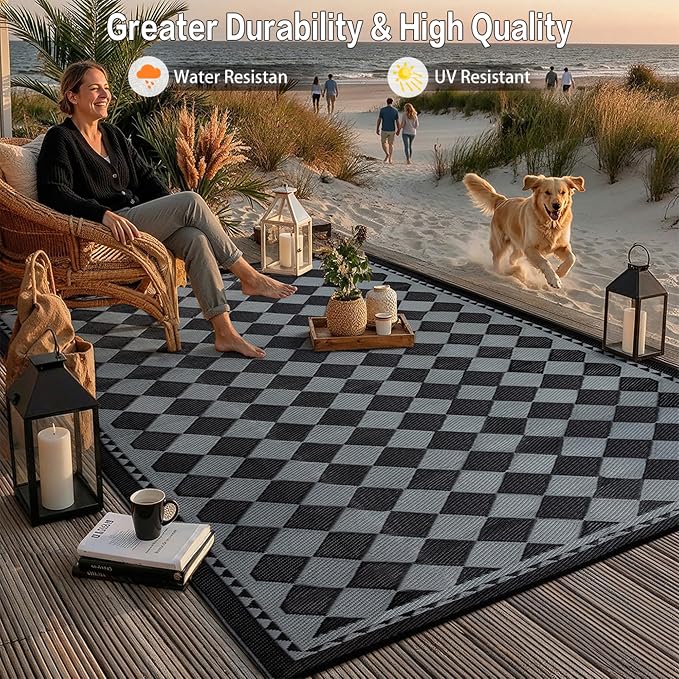 HUGEAR Outdoor Waterproof Rug 8'x10' Plastic Straw Rugs Washable Reversible - Image 4