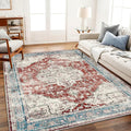 CHAMPLANT Area Rug 6'x9' Washable Red Blue Rug Vintage Traditional Floor Cover by CHAMPLANT