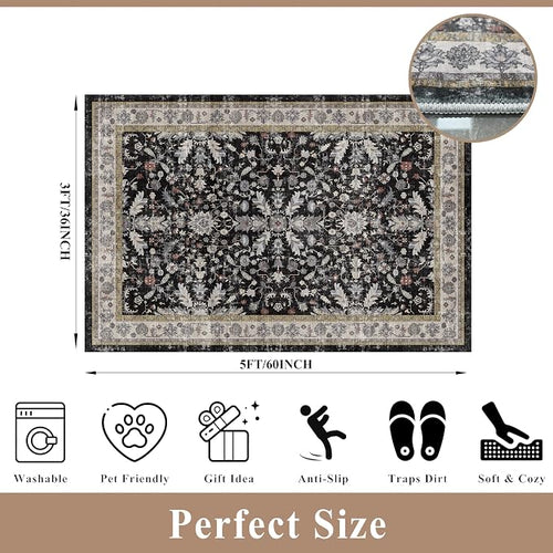 3x5 Kitchen Rug Washable Non-Skid, Boho Indoor Small Throw Area Rugs - Image 2