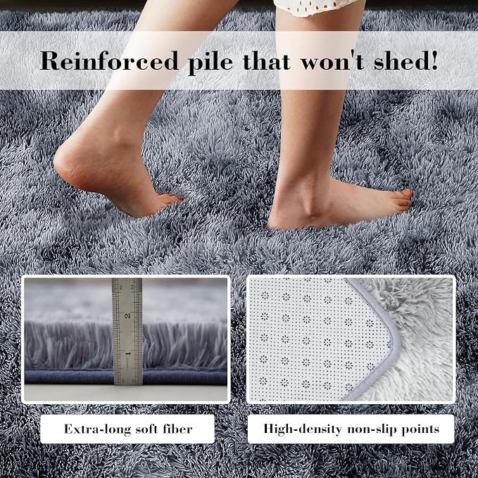 Soft Runner Rugs for Bedroom, Mottling Dark Grey 2x6 Area Rugs Fluffy Rug Shag - Image 5