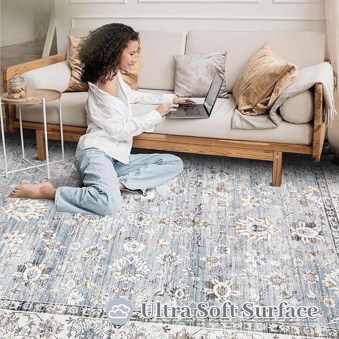 XLUEZ Area Rug 5x7 Living Room Rug, Machine Washable Vintage Distressed Boho - Image 4