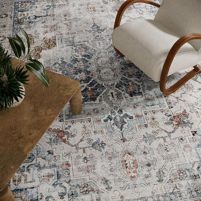 6x9 Area Rugs for Living Room: Washable Bedroom Rug Boho Vintage Rugs Stain - Image 4