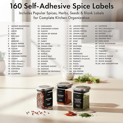 EDELHAUS Glass Spice Jars with Labels and Steel Lids Spice Containers with 160 - Image 6
