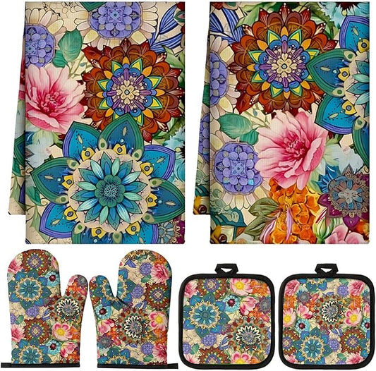 Jingmore 6 Pcs Kitchen Decor Set Accessory Farmhouse Kitchen Towels Pot Holders by Jingmore