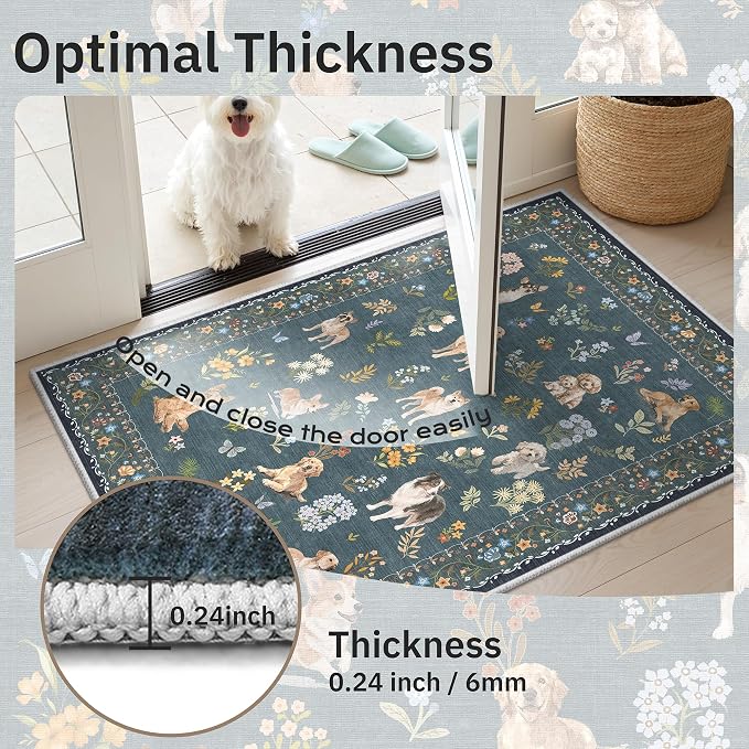 Soalmost Dog 6x9 Area Rugs for Living Room, Machine Washable Animal Floral - Image 9