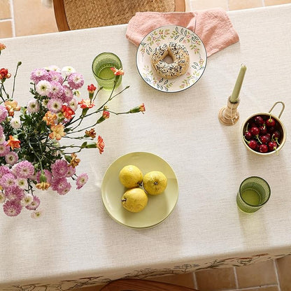 ISAENNE Designer Off White Linen Extra Long Rectangle Tablecloth,Floral Elegant Table Cloth,Stain Resistant Vintage Decor Tablecloths for Dining Thanksgiving Kitchen Party,63"*110"-Serenity G