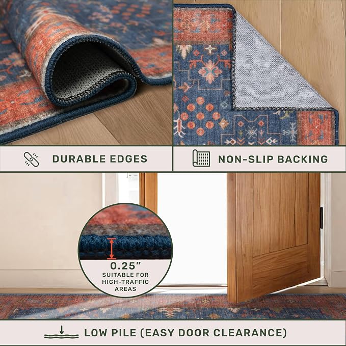 Boho Navy Blue 10x12 Area Rug for Living Room, Extra Large Dining Room Rugs for - Image 5