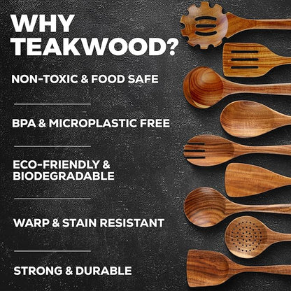 Zulay Kitchen 30-Piece Teak Wooden Utensils - Image 4