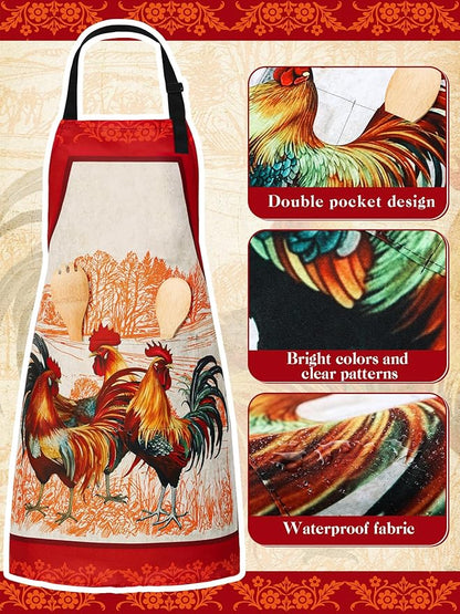 Geetery 4 Pcs Chicken Aprons for Women Rooster Print Apron Waterproof - Image 6