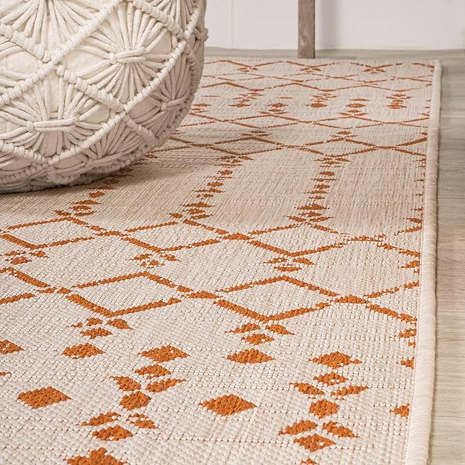 JONATHAN Y Moroccan Geometric Indoor Outdoor Area Rug 9X12 Cream/Orange - Image 8