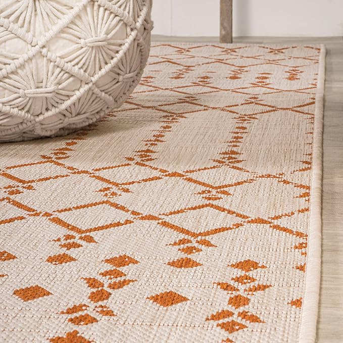 JONATHAN Y Moroccan Geometric Indoor Outdoor Runner Rug 2X10 Cream/Orange - Image 6