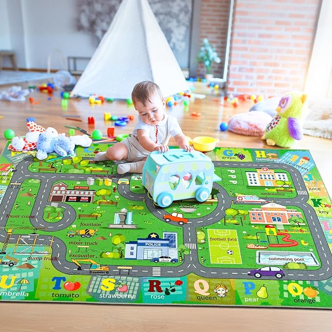 Chicrug 3x5 Car Road Area Rug for Kids Playroom Bedroom, Non Slip Low Pile - Image 6