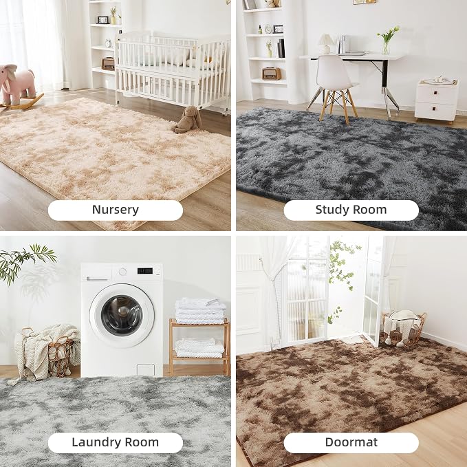 Litanika 6x9 Shag Area Rug for Living Room Bedroom, Tie-Dyed Beige High Pile - Image 7
