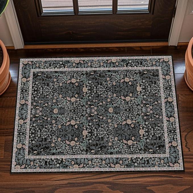 Washable 2x3 Entry Rug, Front Door Rugs Indoor, Vintage Floral Area Rugs by Unknown