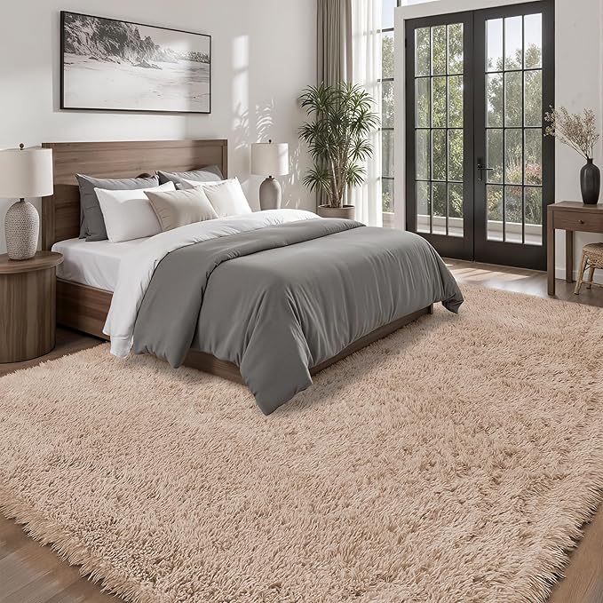 Area Rug for Living Room Bedroom: 9x12 Camel Soft Fluffy Shag Upgrade Non-Slip - Image 2