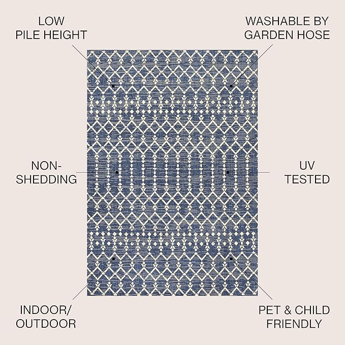 JONATHAN Y Moroccan Geometric Indoor Outdoor Area Rug 8X10 Navy/Beige, Ourika - Image 2
