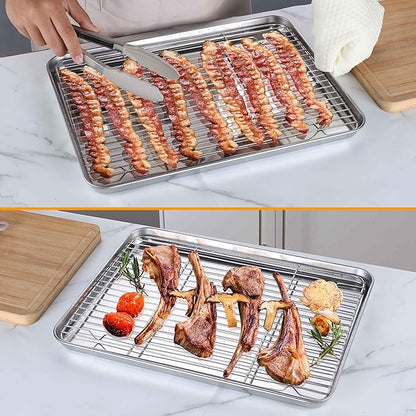 Homikit Baking Half Sheet with Rack, Metal Bacon Tray with Wire Cooling Rack - Image 5