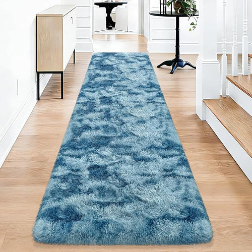 2x10 Feet Soft Fluffy Blue Runner Rug by TENNOLA