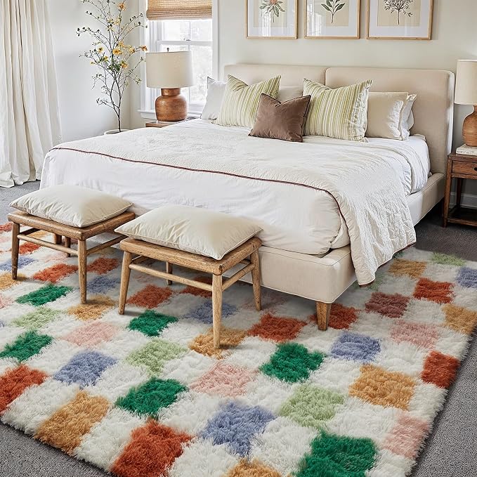 PureCozy Checkered Rug 5x7 for Living Room, Modern Neutral Shag Rug Super Soft - Image 5