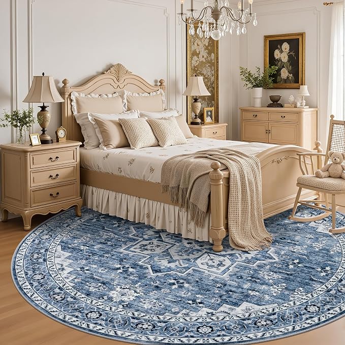 Round Area Rug for Living Room: 6ft Washable Vintage Boho Soft Thin Circle Rug - Image 4
