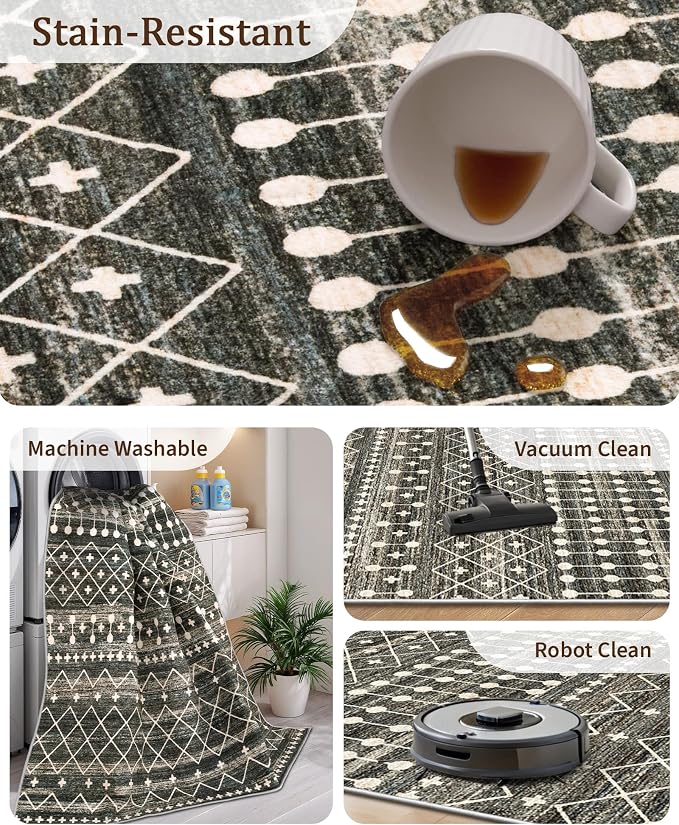 Miukiki 8x10 Area Rug for Living Room Moroccan Washable Rugs Non Slip Indoor - Image 4