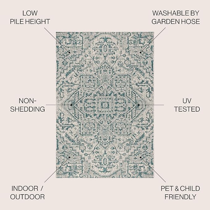 JONATHAN Y Boho Medallion Indoor Outdoor Square Area Rug 6X6 Teal/Gray - Image 2