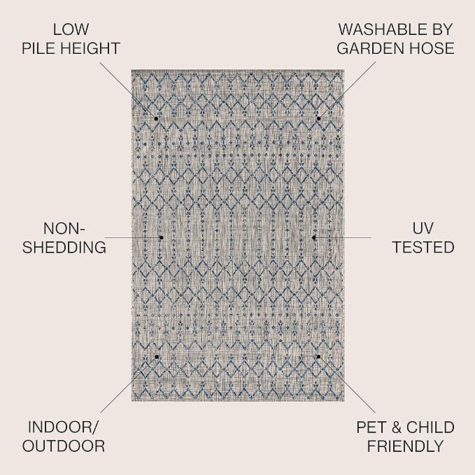 JONATHAN Y Moroccan Geometric Indoor Outdoor Area Rug 3X5 Light Gray/Navy - Image 3