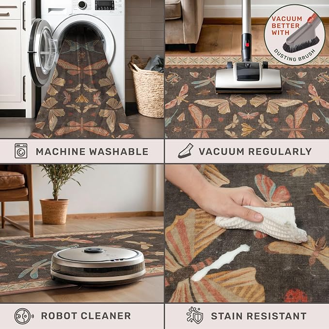 Washable 4ft Round Area Rug for Entryway Indoor, Vintage Brown Circle Rug for - Image 5
