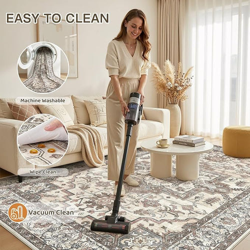 6x9 Area Rugs Living Room: Washable Vintage Rug Large Non-Slip Stain Resistant - Image 2