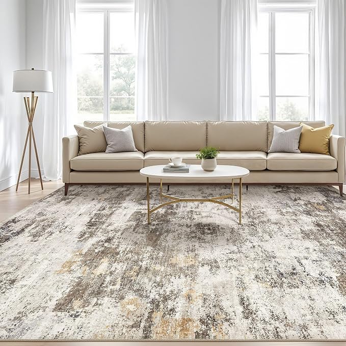 9x12 Area Rug Living Room: Washable Large Abstract Neutral Modern Soft Rugs - Image 5