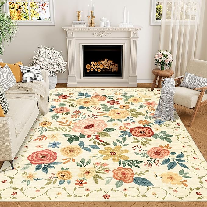 DUKINO 5x7 Area Rug, Floral Rugs by DUKINO