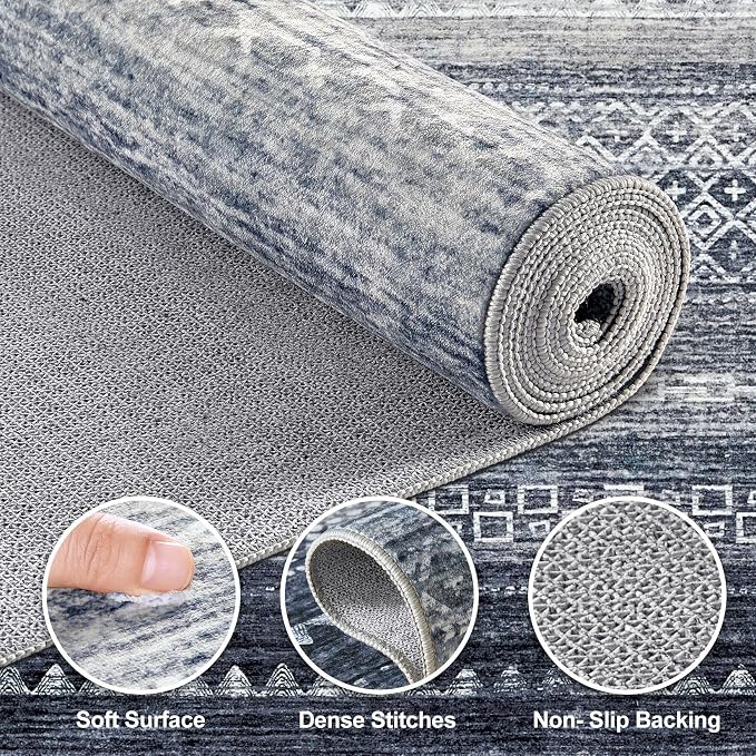 Nakagishi 5x7 Area Rugs Living Room: Washable Boho Large Neutral Soft Rug - Image 3