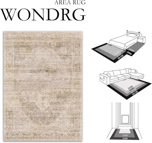 2x5 Washable Neutral Runner Rug Beige Vintage Hallway Kitchen Carpet Non-Slip - Image 2