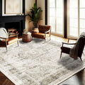 CHAMPLANT Washable Area Rug 10'x14' Floral Khaki Boho Design Non-Shedding Easy by CHAMPLANT