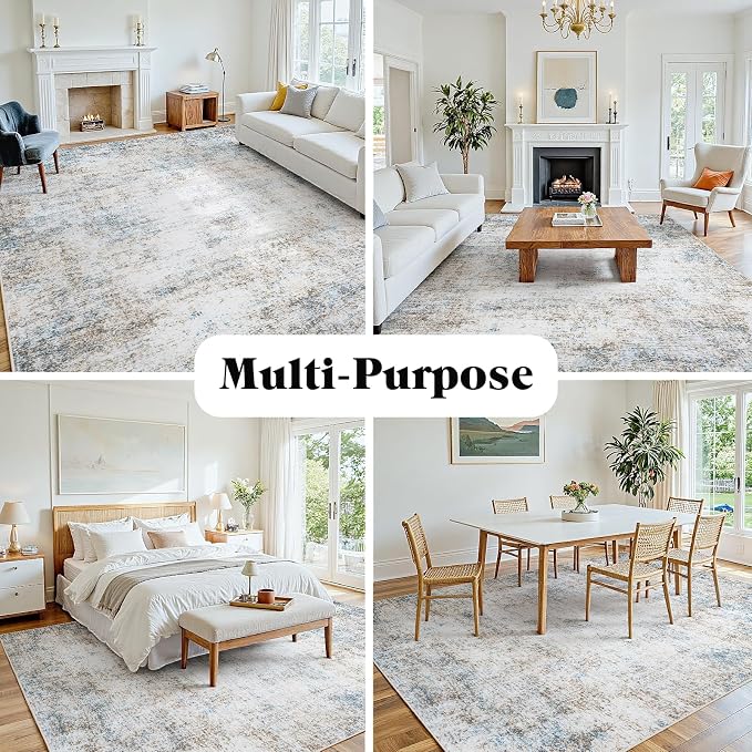 Area Rug 6x9 Living Room Rug Washable: No-Slip Abstract Soft Thin Large Brown - Image 8