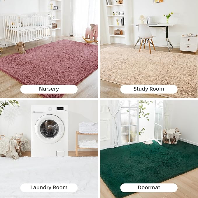 Litanika 5x8 Shag Area Rug for Living Room Bedroom, Pea Pink High Pile Ultra - Image 7