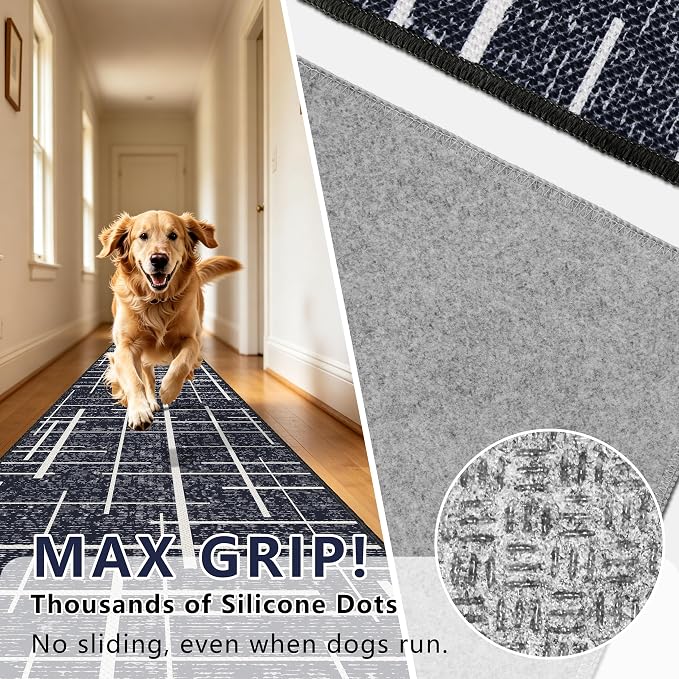 Non Slip Hallway Runner Rug 2.6x12, Modern Distressed Stripe, Washable Extra - Image 5