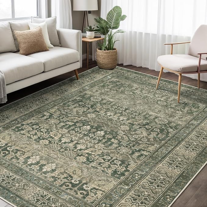 Vintage Washable Area Rug for Living Room, Low Pile 8x10 Non Slip Carpet - Image 3