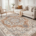 8x10 Washable Area Rug: Vintage Neutral Soft Non Slip Thin Large Floor Carpet by MICGEEK