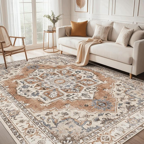 10x14 Washable Area Rug: Vintage Neutral Soft Non Slip Thin Large Floor Carpet by MICGEEK