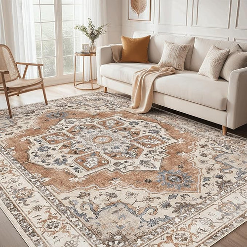 9x12 Washable Area Rug: Vintage Neutral Soft Non Slip Thin Large Floor Carpet by MICGEEK