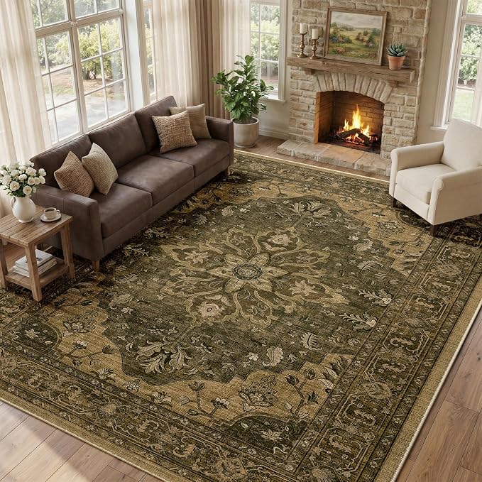 RELEANY Area Rugs Large 10'x12' Washable Non-Slip, Floral Vintage Distress - Image 2