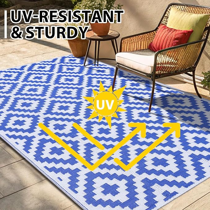 Smiry Waterproof Outdoor Rug 10X14 ft, Reversible Plastic Straw Patio Camping - Image 4