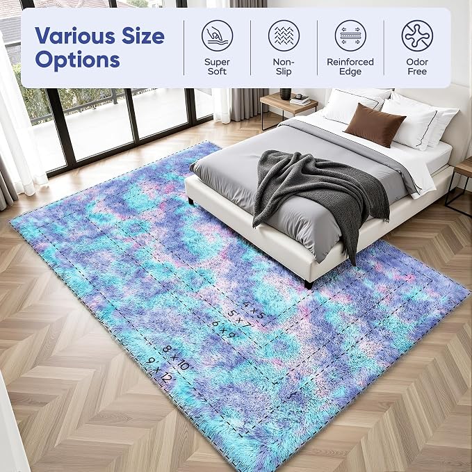 Rainbow Fluffy Rugs for Girls Bedroom: 9x12 Large Shag High Pile Area Rug - Image 9