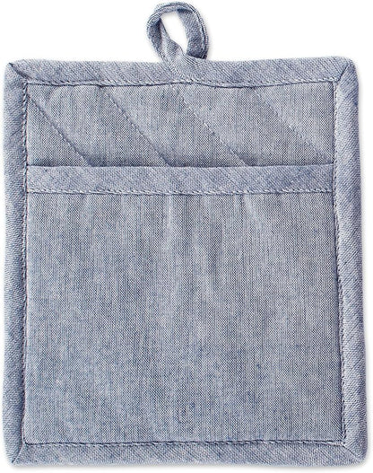 DII 100% Cotton Solid Chambray Kitchen Set, Potholders, 2 Piece - Image 2