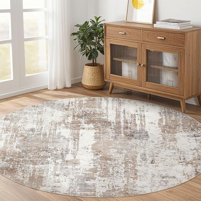 Round Rug Living Room Rugs: 6Ft Washable Circle Large Abstract Modern Soft - Image 6