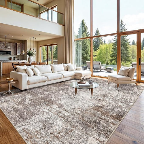 12x15 Area Rug Living Room Washable – Extra Large Modern Neutral Abstract Soft by BYYVOORugsforYourHome